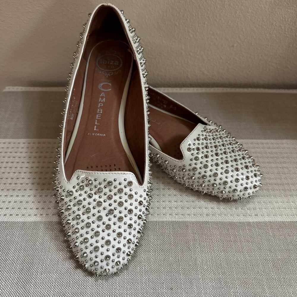 Jeffrey Campbell Martini Spiked Flats Shoes White Leather Slip-On Size 8.5